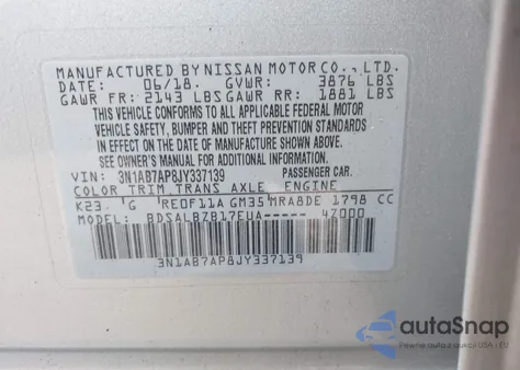 2018 Nissan Sentra S from USA, damaged, VIN 3N1AB7AP8JY337139